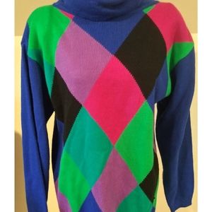 Vintage PYKE LIMITED VIBRANT COLORFUL 80s Diagonal HARLEQUIN SWEATER | M